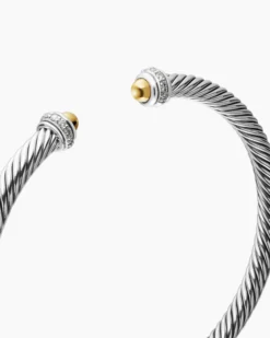 Classic Cable Bracelet Sterling Silver with 18K Yellow Gold Domes and Diamonds, 4mm