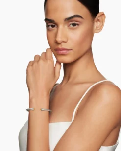 Classic Cable Bracelet Sterling Silver with 18K Yellow Gold Domes and Diamonds, 4mm