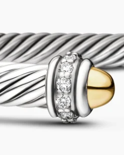 Classic Cable Bracelet Sterling Silver with 18K Yellow Gold Domes and Diamonds, 4mm