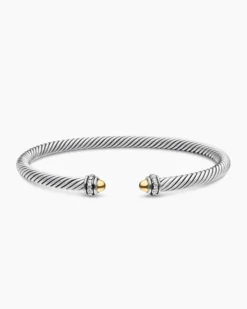 Classic Cable Bracelet Sterling Silver with 18K Yellow Gold Domes and Diamonds, 4mm