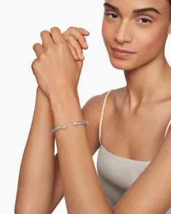 Classic Cable Bracelet Sterling Silver with Pavé Diamond Domes, 5mm