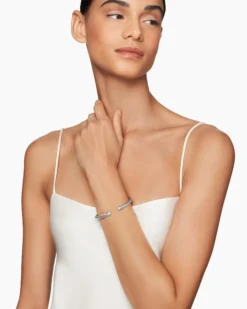 Classic Cable Bracelet Sterling Silver with Pavé Diamond Domes, 5mm