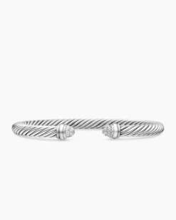 Classic Cable Bracelet Sterling Silver with Pavé Diamond Domes, 5mm