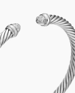 Classic Cable Bracelet Sterling Silver with Pavé Diamond Domes, 5mm