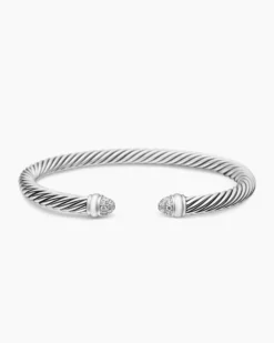 Classic Cable Bracelet Sterling Silver with Pavé Diamond Domes, 5mm