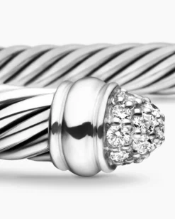 Classic Cable Bracelet Sterling Silver with Pavé Diamond Domes, 5mm