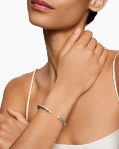 Classic Cable Bracelet Sterling Silver with Pearls and Diamonds, 5mm