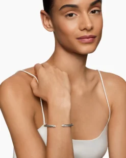 Classic Cable Bracelet Sterling Silver with Pearls and Diamonds, 5mm
