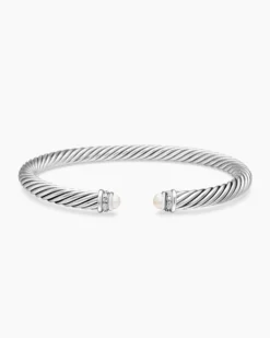 Classic Cable Bracelet Sterling Silver with Pearls and Diamonds, 5mm