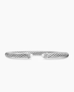 Classic Cable Bracelet Sterling Silver with Pearls and Diamonds, 5mm