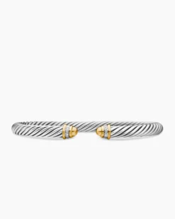 Classic Cable Bracelet Sterling Silver with 18K Yellow Gold, Gold Domes and Diamonds, 5mm
