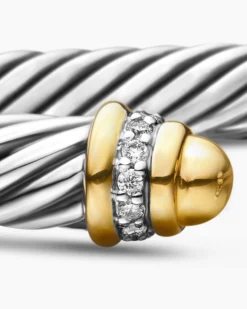 Classic Cable Bracelet Sterling Silver with 18K Yellow Gold, Gold Domes and Diamonds, 5mm