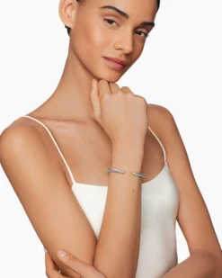 Classic Cable Bracelet Sterling Silver with 18K Yellow Gold, Gold Domes and Diamonds, 5mm