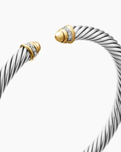 Classic Cable Bracelet Sterling Silver with 18K Yellow Gold, Gold Domes and Diamonds, 5mm