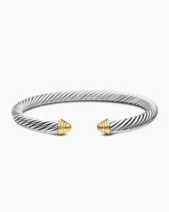 Classic Cable Bracelet Sterling Silver with 14K Yellow Gold Domes, 5mm