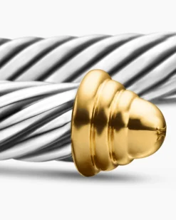 Classic Cable Bracelet Sterling Silver with 14K Yellow Gold Domes, 5mm