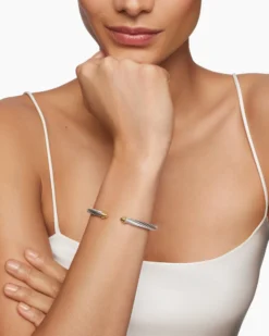 Classic Cable Bracelet Sterling Silver with 14K Yellow Gold Domes, 5mm
