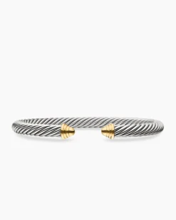 Classic Cable Bracelet Sterling Silver with 14K Yellow Gold Domes, 5mm