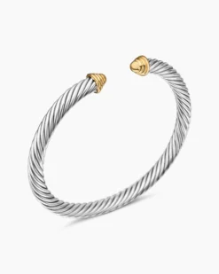 Classic Cable Bracelet Sterling Silver with 14K Yellow Gold Domes, 5mm