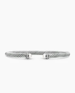 Classic Cable Bracelet Sterling Silver with Pearls and Diamonds, 4mm