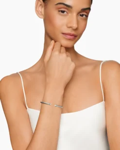Classic Cable Bracelet Sterling Silver with Pearls and Diamonds, 4mm