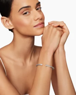 Classic Cable Bracelet Sterling Silver with Pearls and Diamonds, 4mm