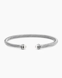 Classic Cable Bracelet Sterling Silver with Pearls and Diamonds, 4mm