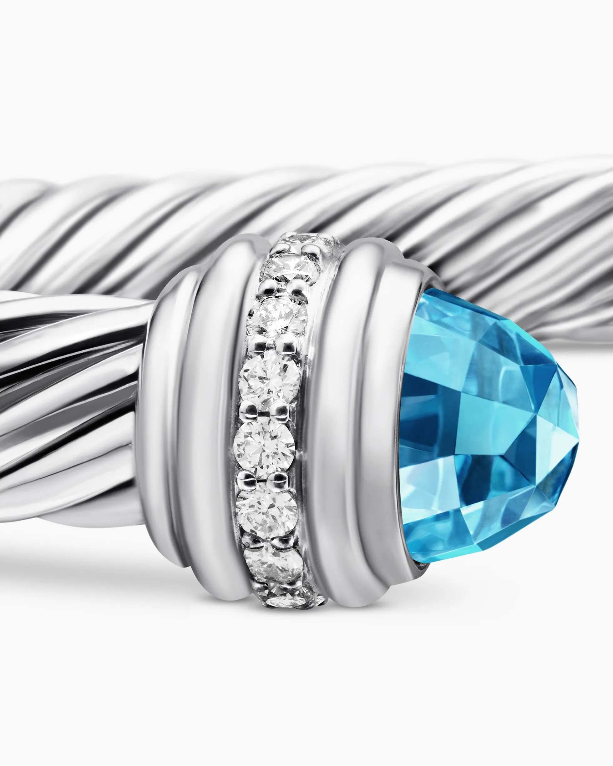 Classic Cable Bracelet Sterling Silver with Blue Topaz and Diamonds, 7mm