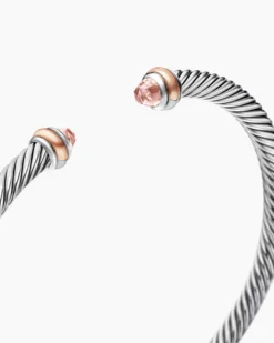 Classic Cable Bracelet Sterling Silver with 18K Rose Gold and Morganite, 4mm