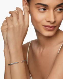 Classic Cable Bracelet Sterling Silver with 18K Rose Gold and Morganite, 4mm