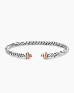 Classic Cable Bracelet Sterling Silver with 18K Rose Gold and Morganite, 4mm