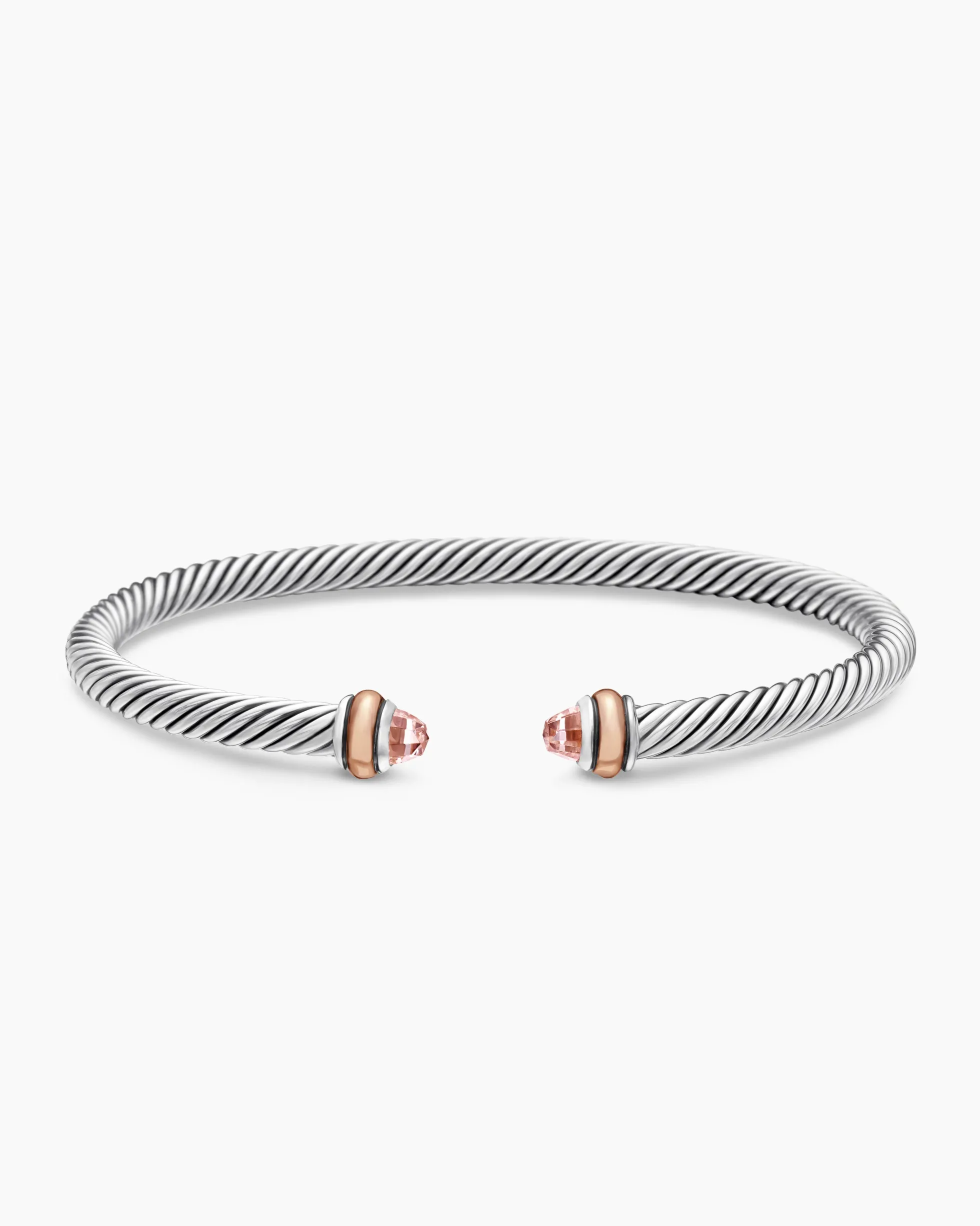 Classic Cable Bracelet Sterling Silver with 18K Rose Gold and Morganite, 4mm