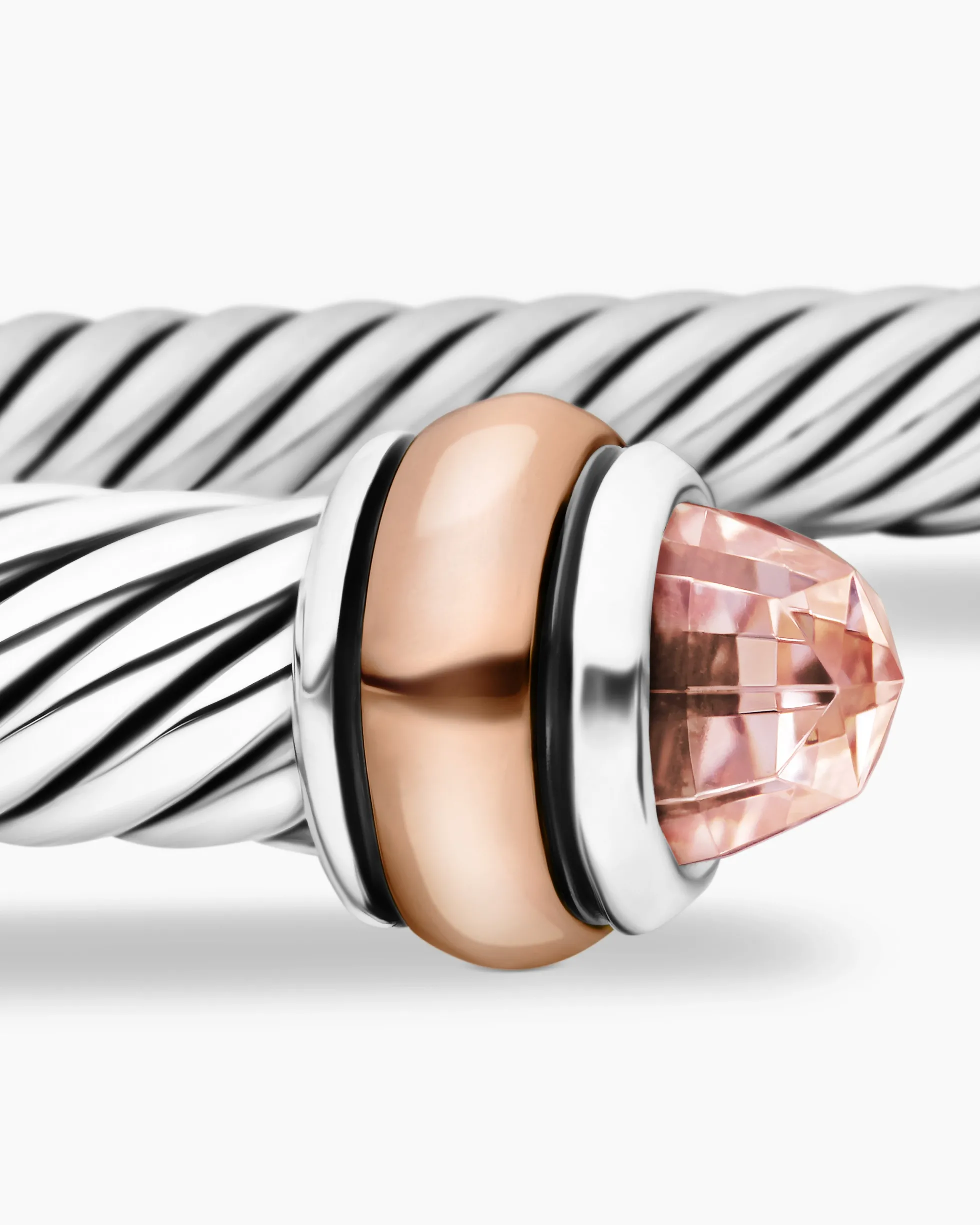 Classic Cable Bracelet Sterling Silver with 18K Rose Gold and Morganite, 4mm