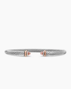 Classic Cable Bracelet Sterling Silver with 18K Rose Gold and Morganite, 4mm