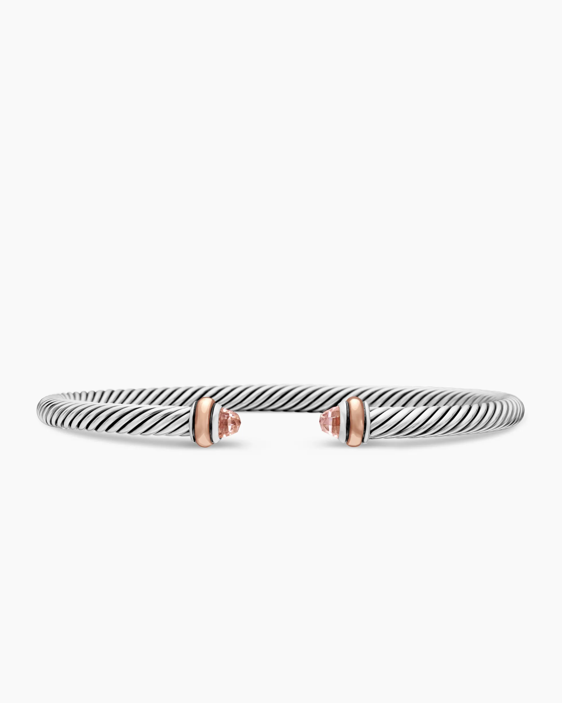 Classic Cable Bracelet Sterling Silver with 18K Rose Gold and Morganite, 4mm
