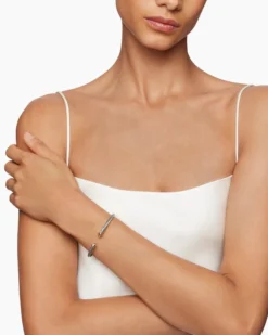 Classic Cable Bracelet Sterling Silver with 18K Rose Gold and Morganite, 4mm