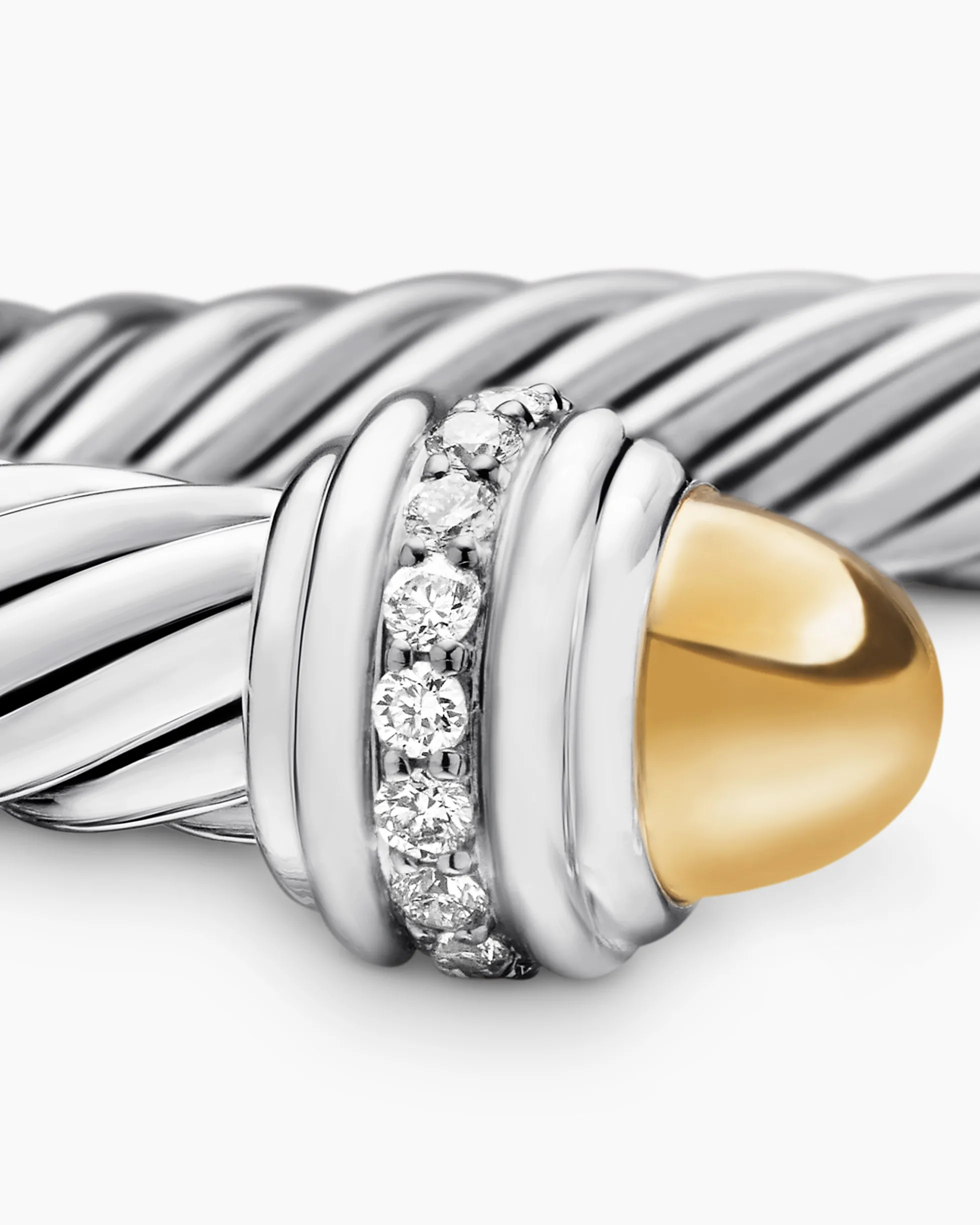 Classic Cable Bracelet Sterling Silver with 14K Yellow Gold Domes and Diamonds, 7mm