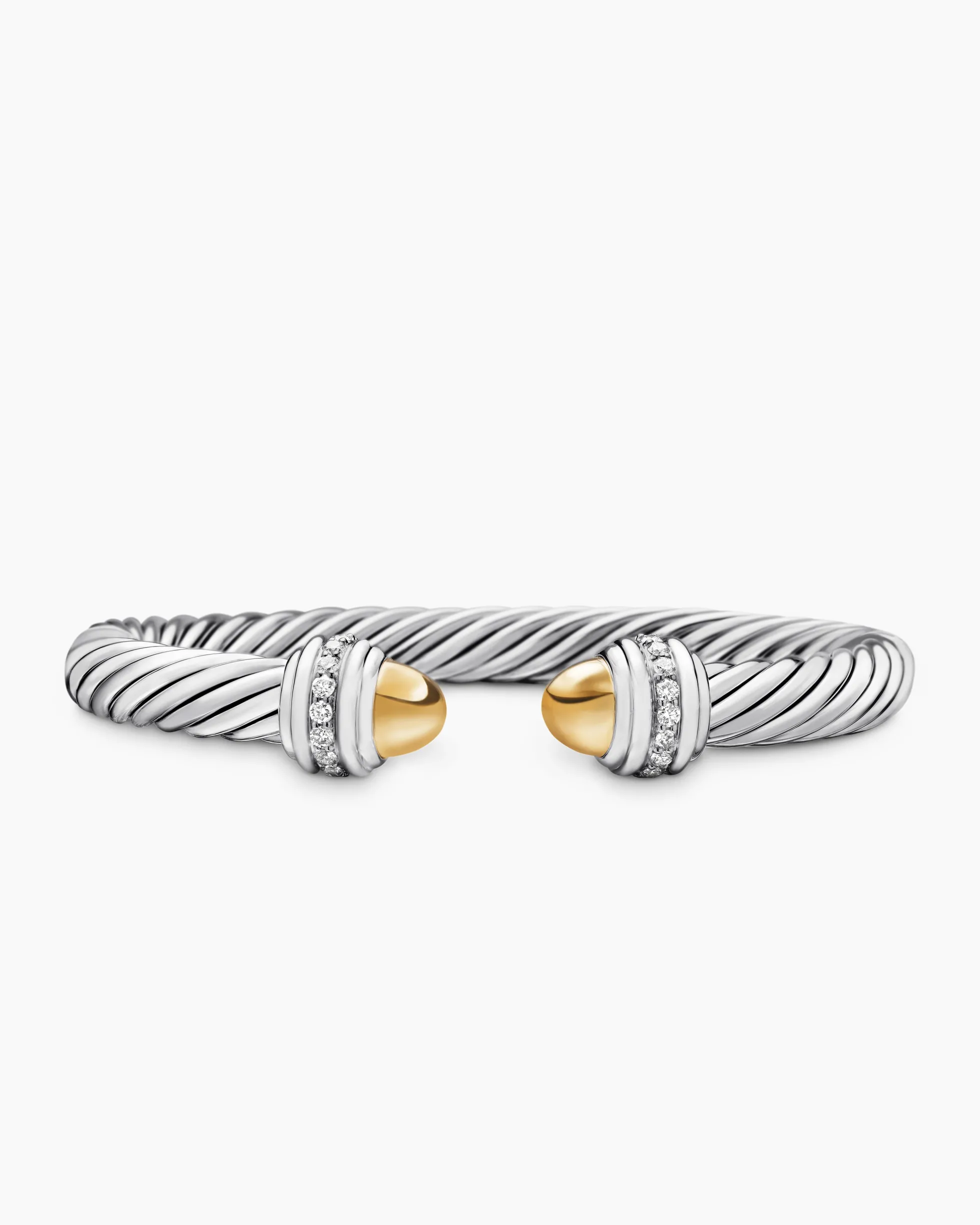 Classic Cable Bracelet Sterling Silver with 14K Yellow Gold Domes and Diamonds, 7mm