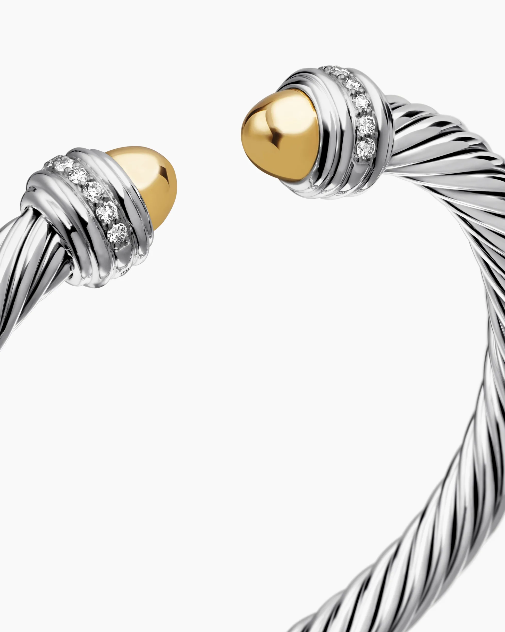 Classic Cable Bracelet Sterling Silver with 14K Yellow Gold Domes and Diamonds, 7mm