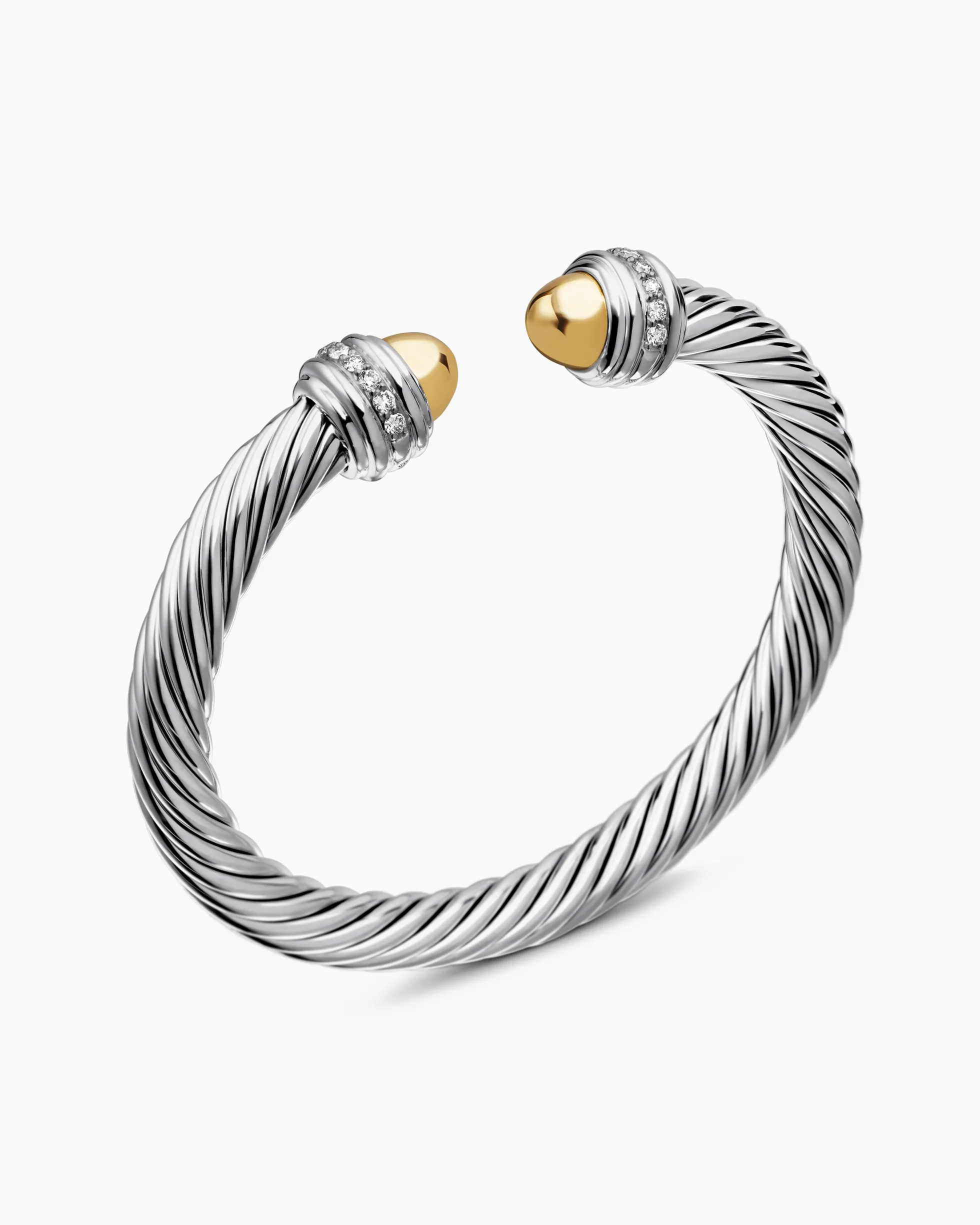 Classic Cable Bracelet Sterling Silver with 14K Yellow Gold Domes and Diamonds, 7mm