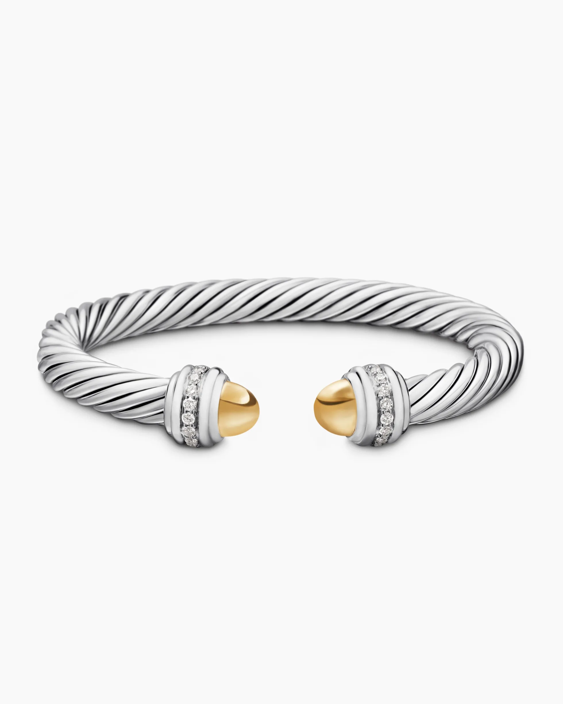 Classic Cable Bracelet Sterling Silver with 14K Yellow Gold Domes and Diamonds, 7mm