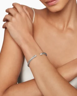 Classic Cable Bracelet Sterling Silver with Diamonds, 5mm
