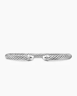 Classic Cable Bracelet Sterling Silver with Diamonds, 5mm