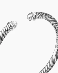 Classic Cable Bracelet Sterling Silver with Diamonds, 5mm