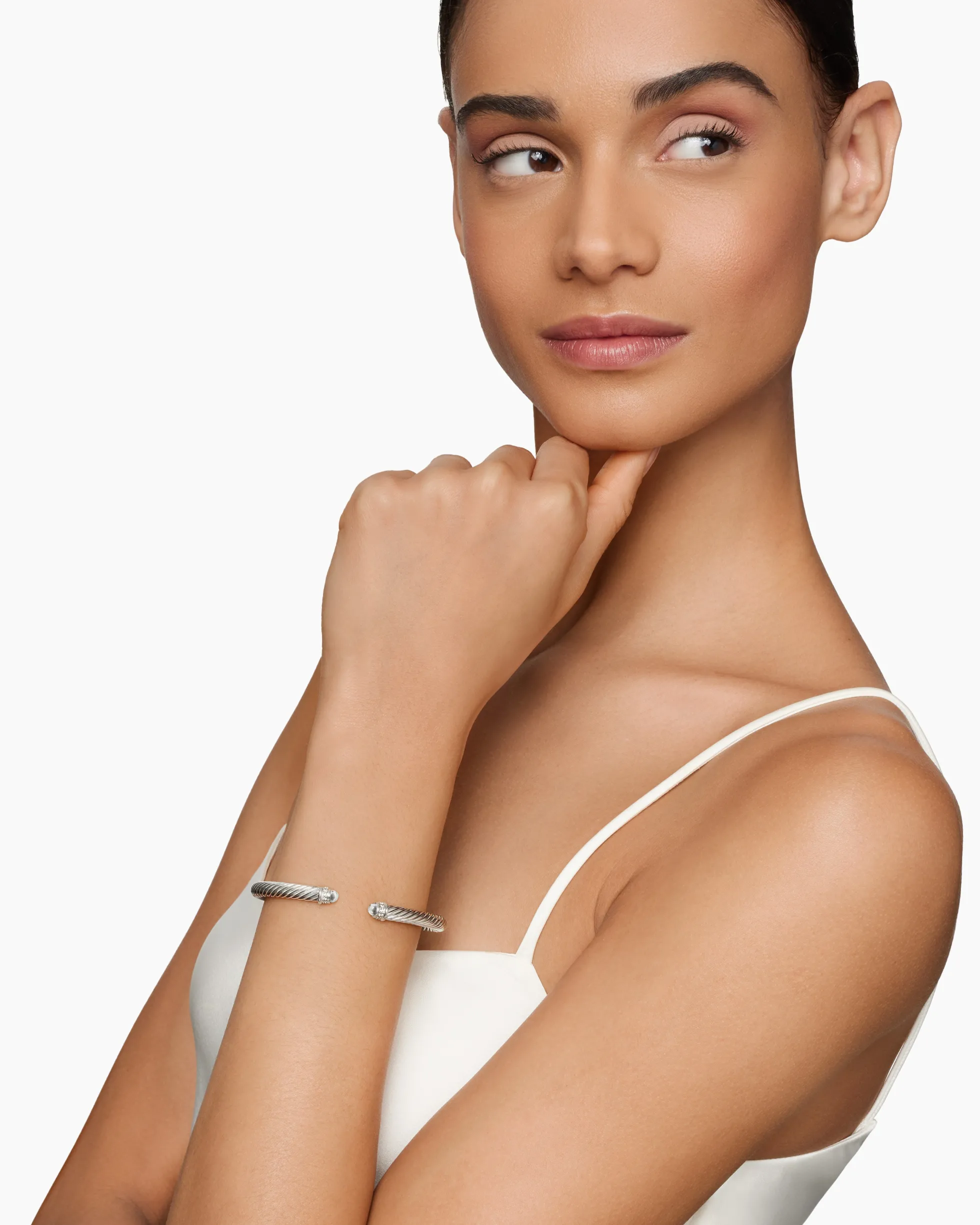 Classic Cable Bracelet Sterling Silver with Diamonds, 5mm