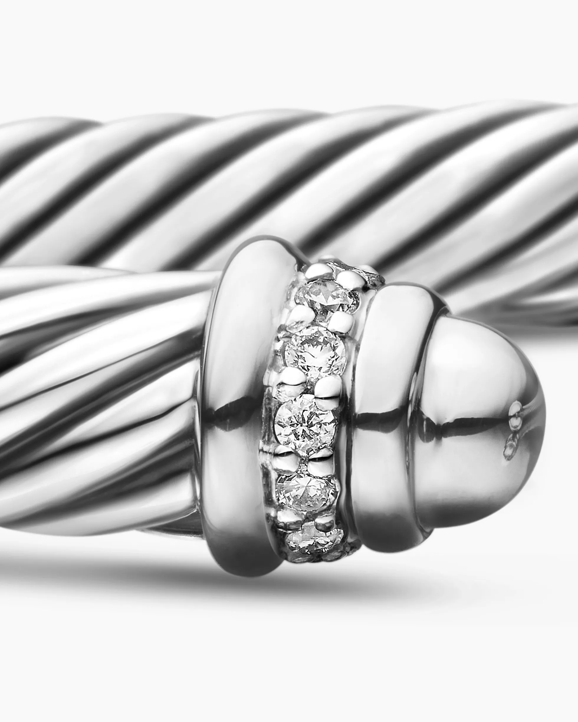 Classic Cable Bracelet Sterling Silver with Diamonds, 5mm
