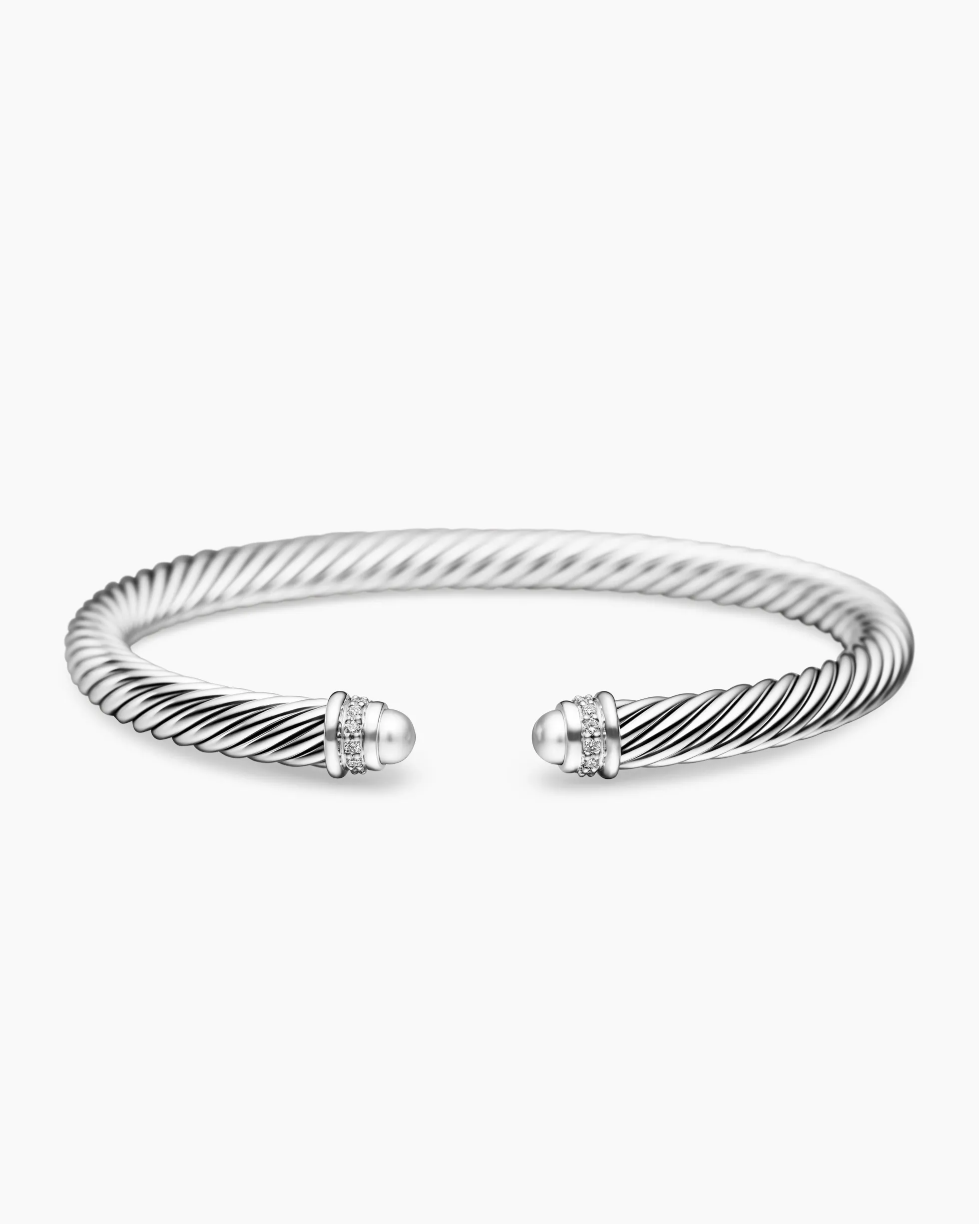 Classic Cable Bracelet Sterling Silver with Diamonds, 5mm