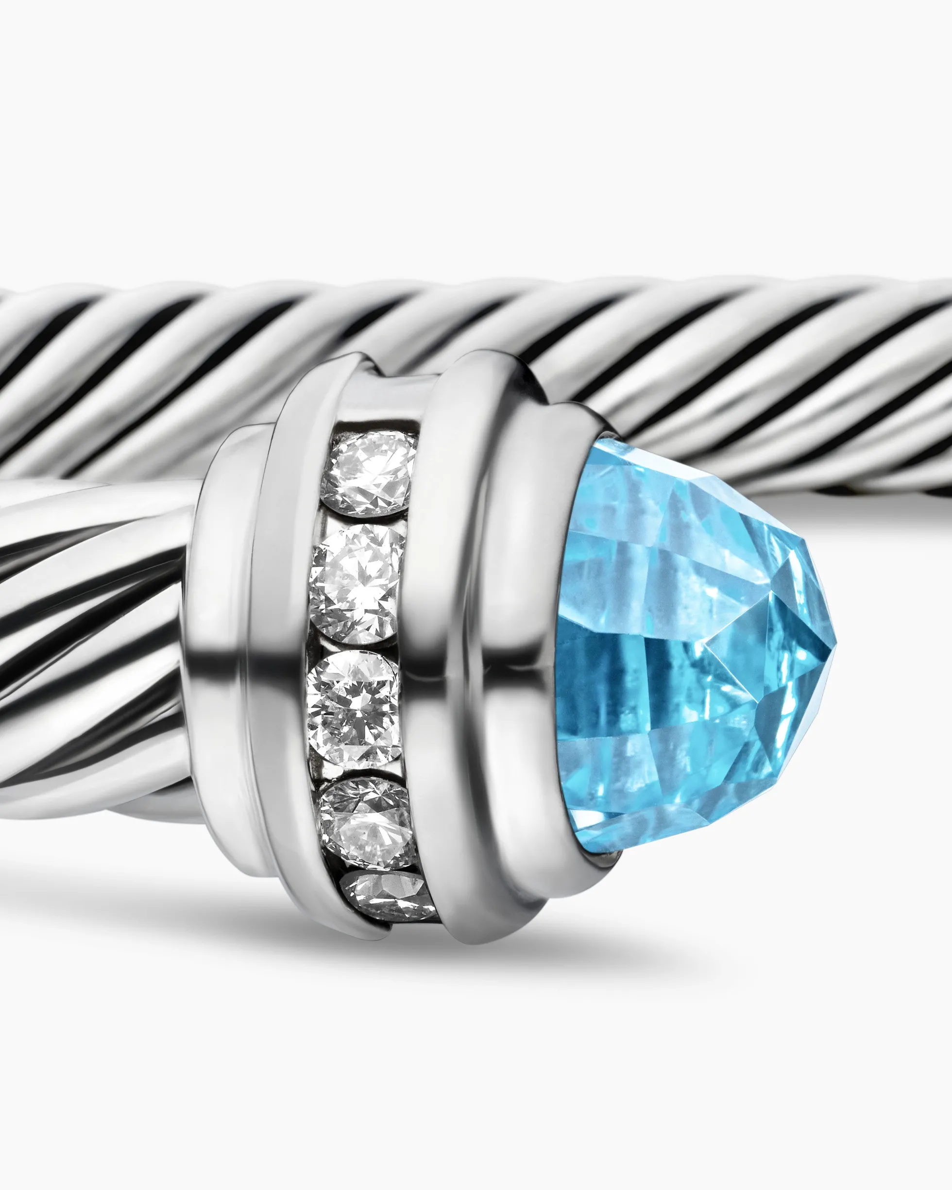 Classic Cable Bracelet Sterling Silver with Blue Topaz and Diamonds, 5mm