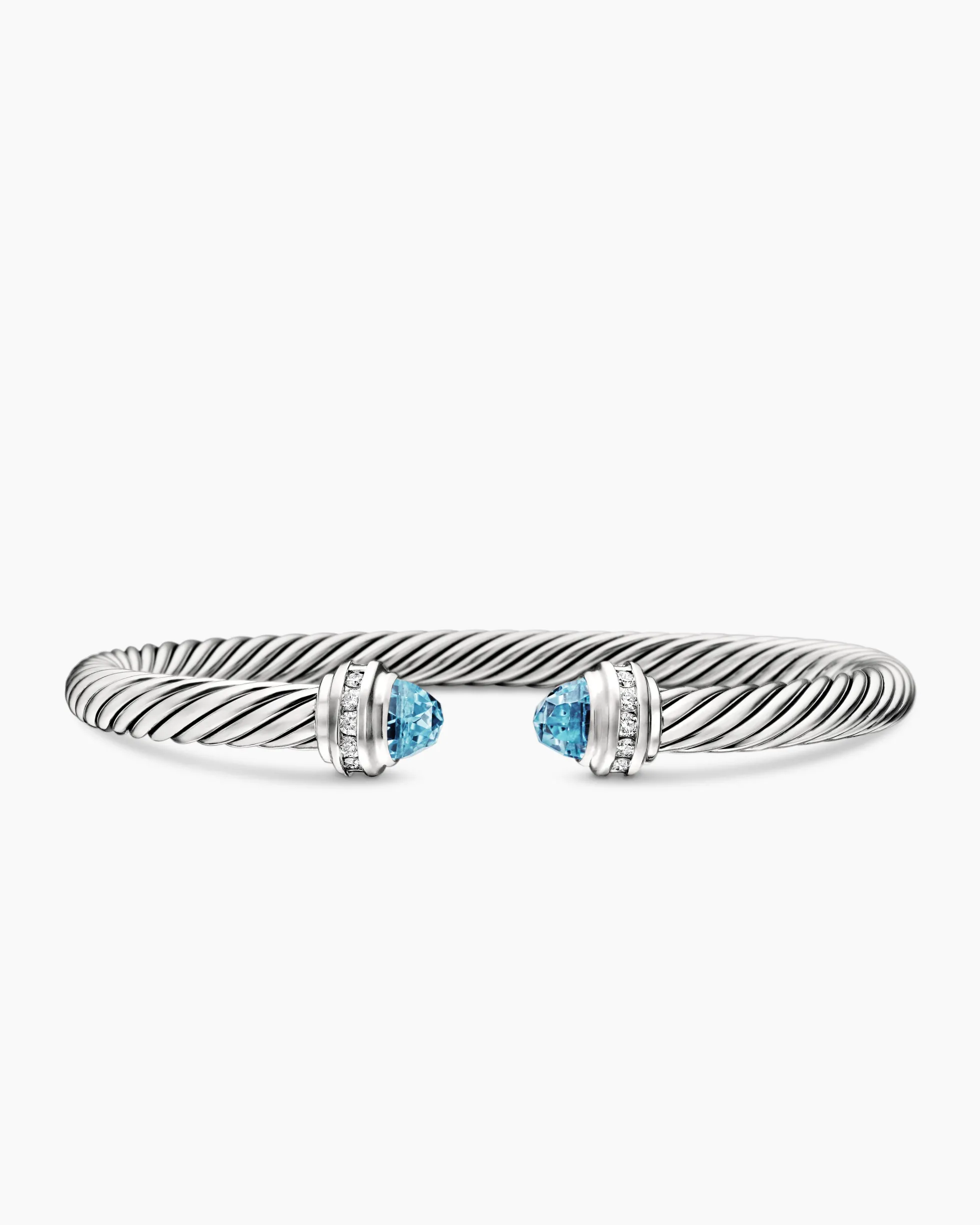 Classic Cable Bracelet Sterling Silver with Blue Topaz and Diamonds, 5mm