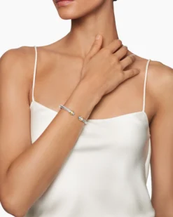 Classic Cable Bracelet Sterling Silver with 14K Yellow Gold and Pavé Diamond Domes, 5mm